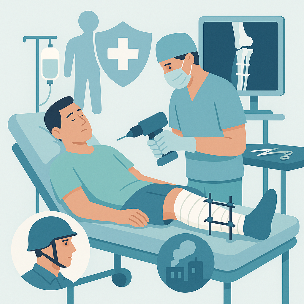 Illustration medicale - Chirurgie orthopédique des blessés de guerre ou victimes d'attentat