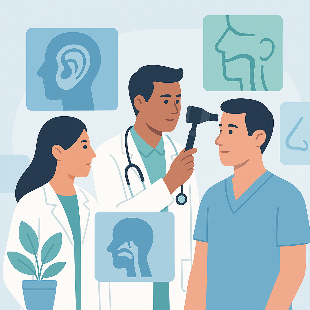 Illustration medicale - Correspondance : La spécialité Oto-Rhino-Laryngologie et Chirurgie Cervico-Faciale