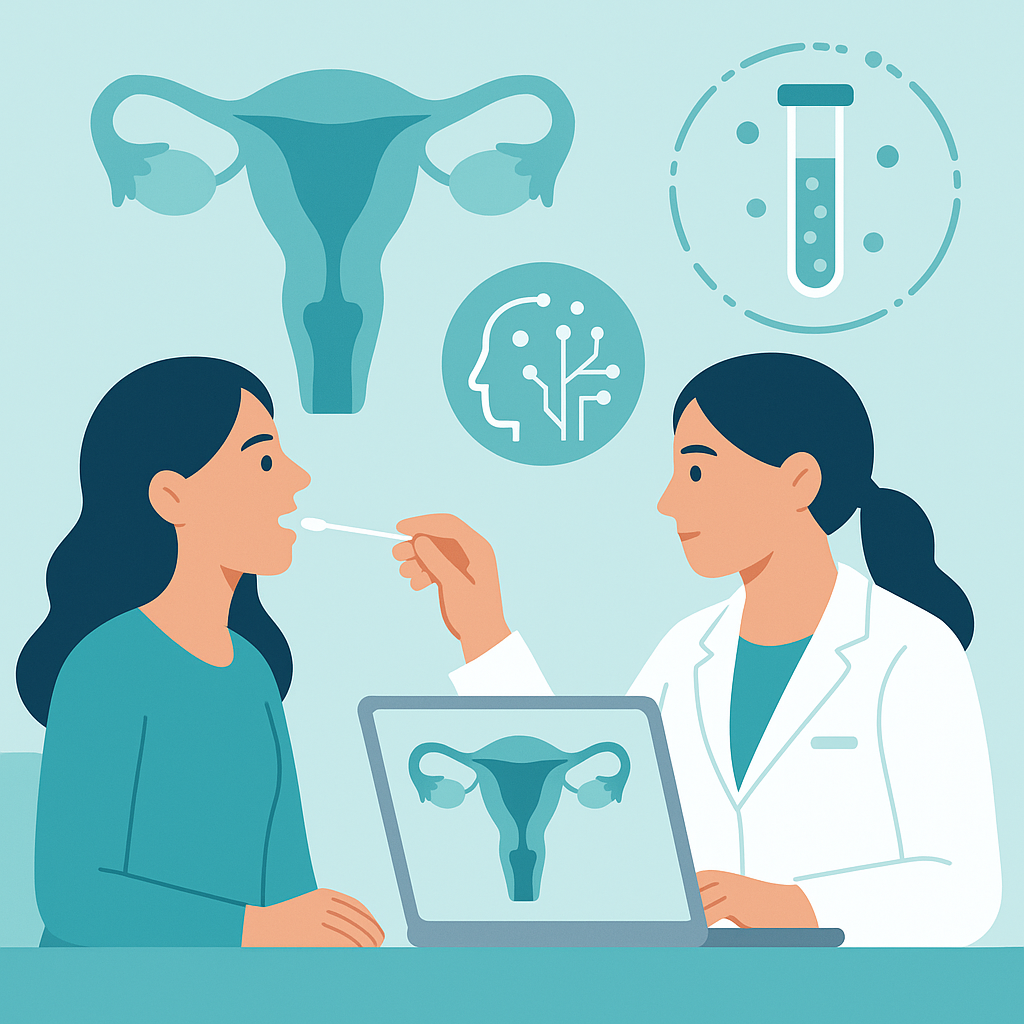 Illustration medicale - Diagnostic de l'endométriose, biomarqueurs salivaires et intelligence artificielle ou l'émergence de deux technologies disruptives.