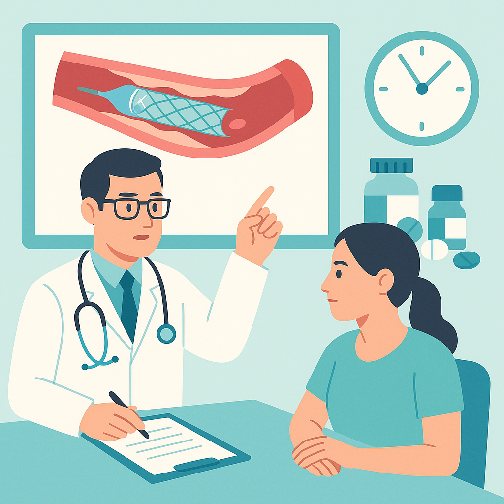 Illustration medicale - Durée optimale de la bithérapie anti-agrégante après mise en place d'un stent coronaire actif