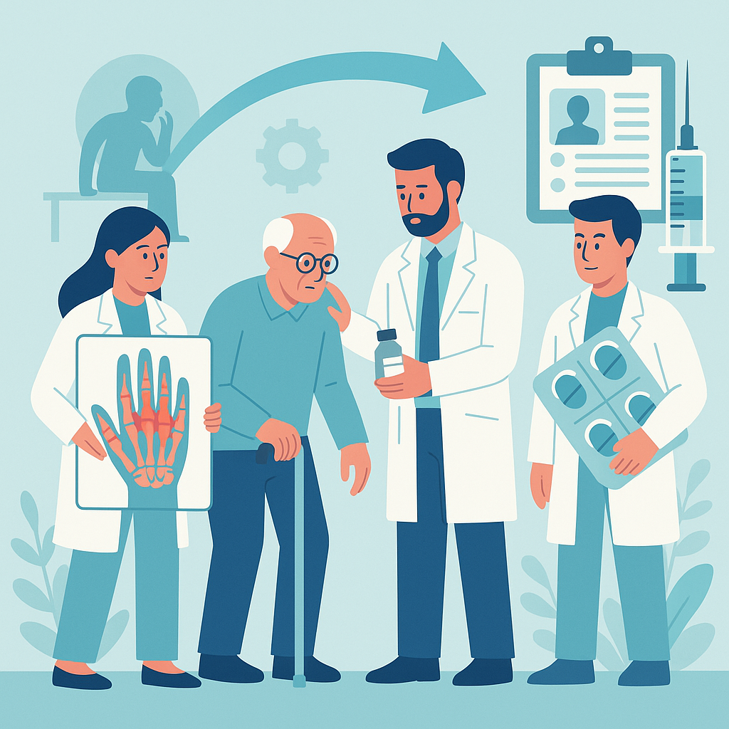 Illustration medicale - L'évolution de la prise en charge de la polyarthrite rhumatoïde