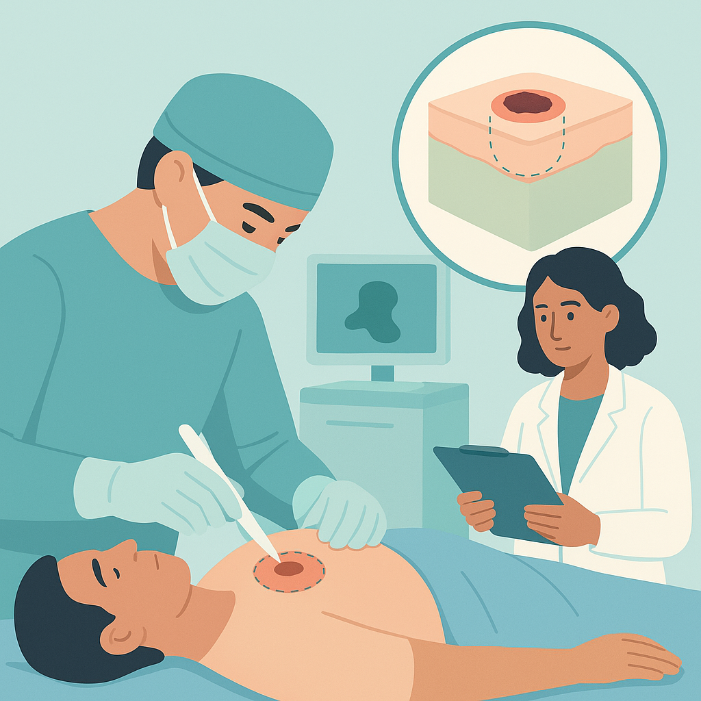 Illustration medicale - Les marges cliniques en dermatologie chirurgicale oncologique (cancers cutanés hors mélanome)