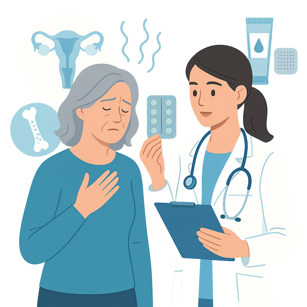 Illustration medicale - Ménopause, Périménopause et Traitement Hormonal Substitutif