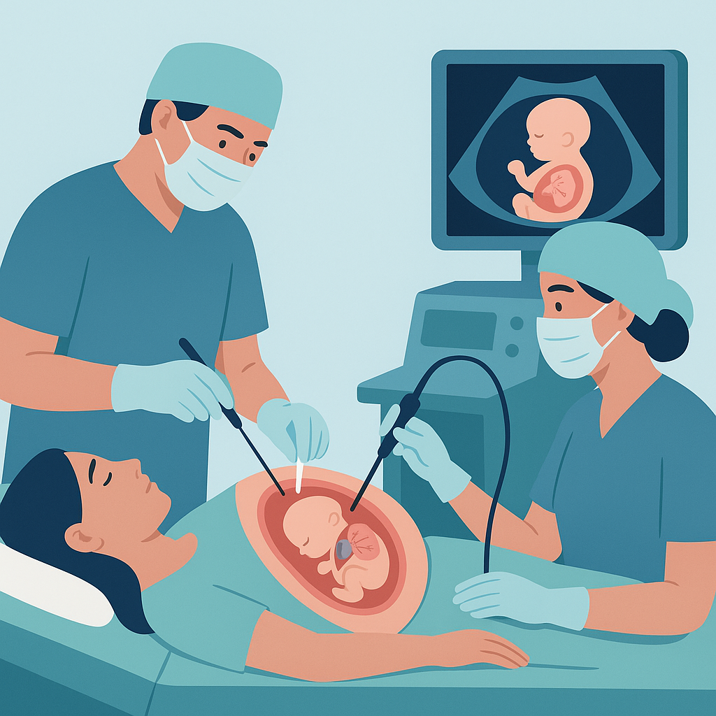 Illustration medicale - Thérapeutique prénatale en cas de hernie de coupole diaphragmatique