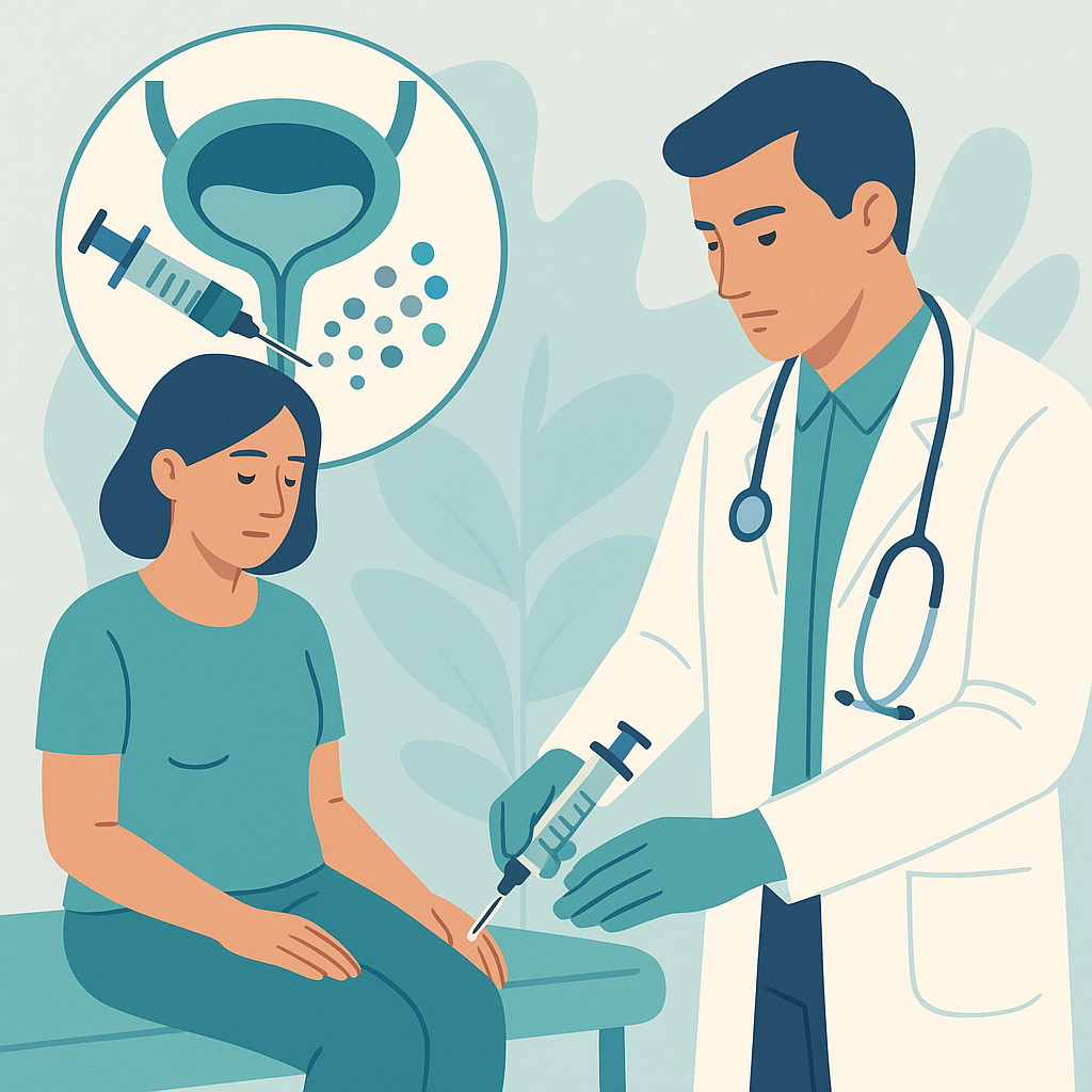 Illustration medicale - Traitement de l'incontinence urinaire par injection des cellules précurseurs musculaires